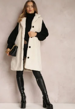 Beżowa Kamizelka z Futerka typu Baranek Cihe