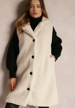 Beżowa Kamizelka z Futerka typu Baranek Cihe