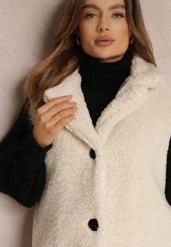 Beżowa Kamizelka z Futerka typu Baranek Cihe
