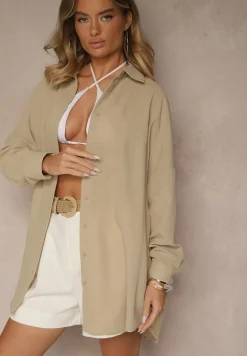 Beżowa Koszula o Fasonie Oversize w Klasycznym Stylu Marionera