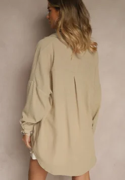 Beżowa Koszula o Fasonie Oversize w Klasycznym Stylu Marionera