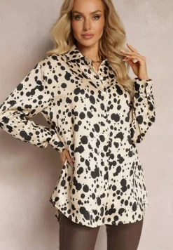 Beżowa Koszula Ozdobiona Wzorem w Nieregularne Kropki Maetta
