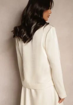 Beżowa Koszula Satynowa z Małymi Wycięciami na Dole Klimea