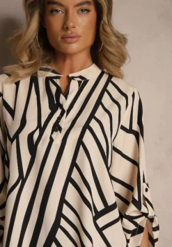 Beżowa Koszula z Bawełną o Geometrycznym Motywie Amorria