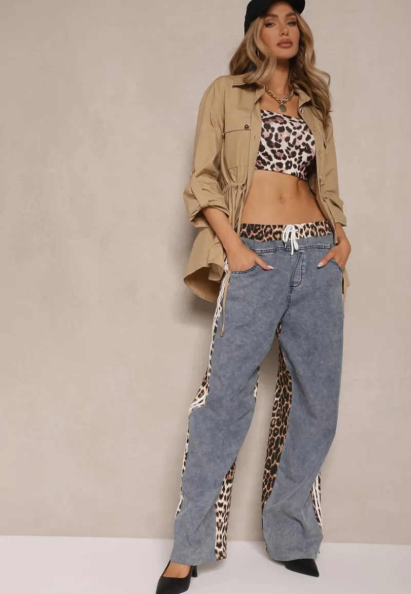 Beżowa Koszula z Bawełny ze Ściągaczem w Pasie i Ozdobnymi Guzikami Mepirae