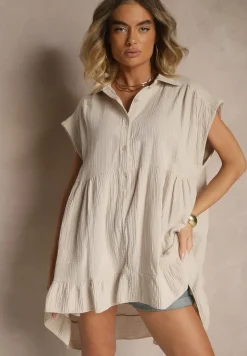 Beżowa Koszula z Falbanką Novialene