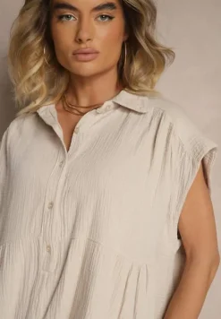 Beżowa Koszula z Falbanką Novialene