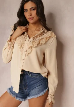 Beżowa Koszula z Koronką Hassei