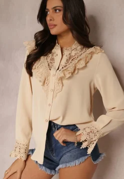 Beżowa Koszula z Koronką Hassei