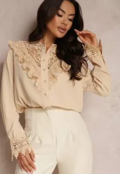Beżowa Koszula z Koronką Hassei