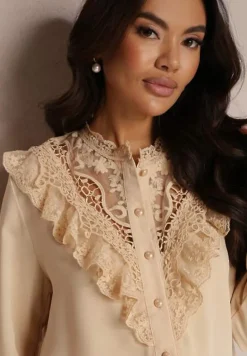 Beżowa Koszula z Koronką Hassei