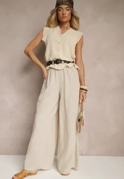 Beżowa Koszula z Ozdobnymi Falbankami Arilene