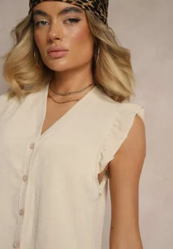 Beżowa Koszula z Ozdobnymi Falbankami Arilene