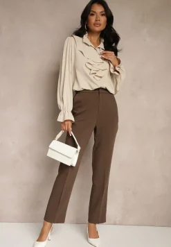 Beżowa Koszula z Ozdobnymi Falbankami Jeneviella