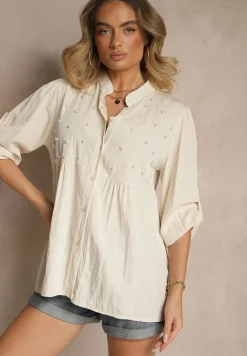 Beżowa Koszula z Wiskozą i Perełkami Tanathiel