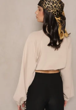 Beżowa Krótka Bluza ze Stójką Benola