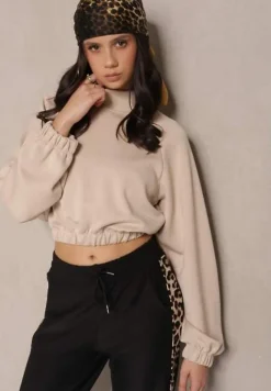 Beżowa Krótka Bluza ze Stójką Benola