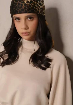 Beżowa Krótka Bluza ze Stójką Benola