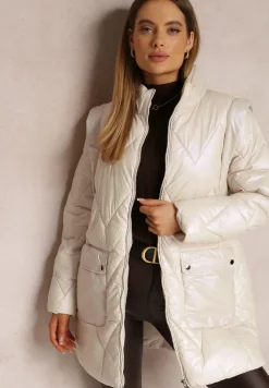 Beżowa Kurtka z Odpinanym Rękawem Wiązana w Pasie Chozi