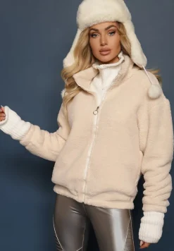 Beżowa Kurtka Baranek Rozpinana Inarethia