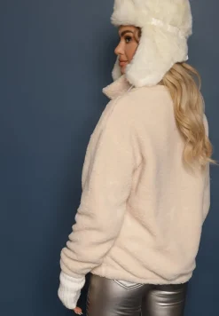 Beżowa Kurtka Baranek Rozpinana Inarethia