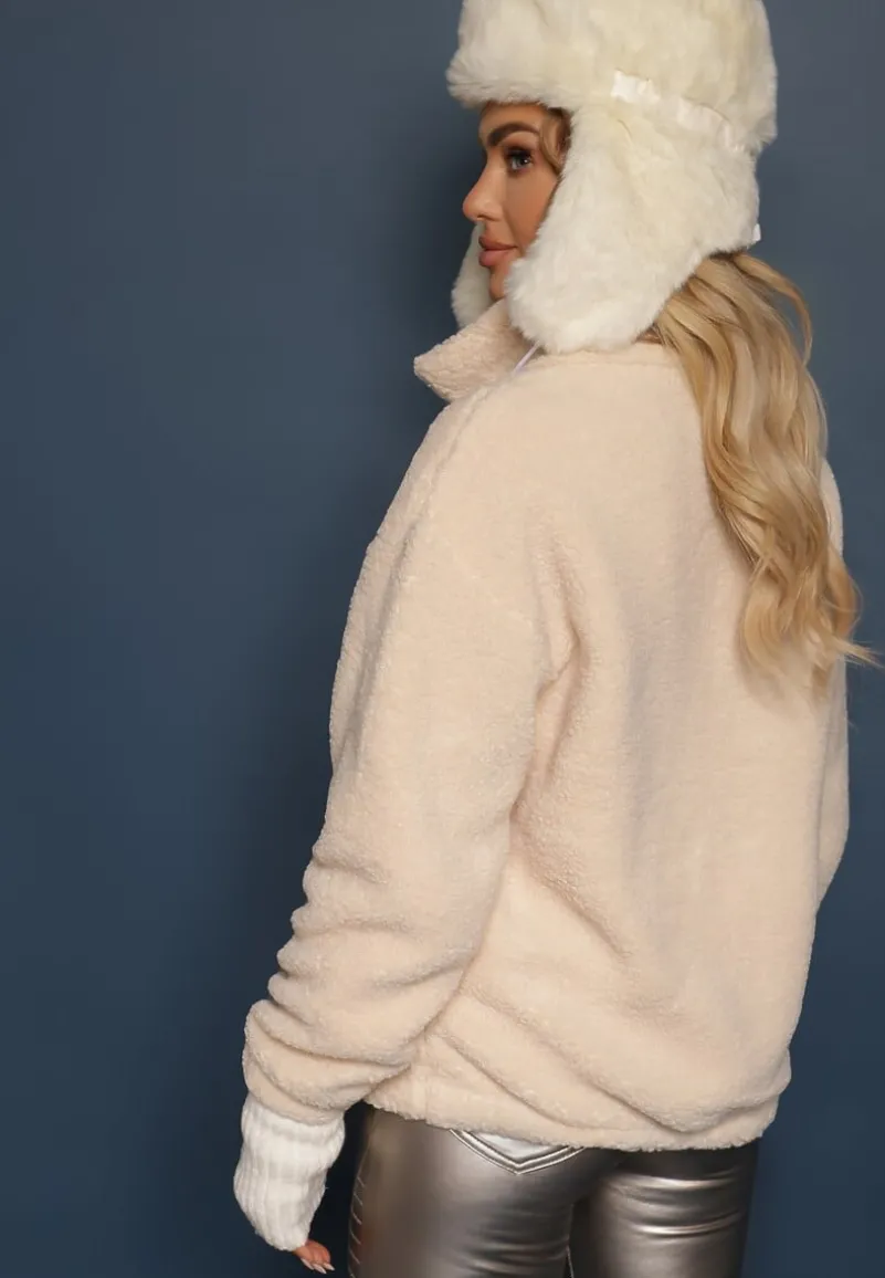 Beżowa Kurtka Baranek Rozpinana Inarethia