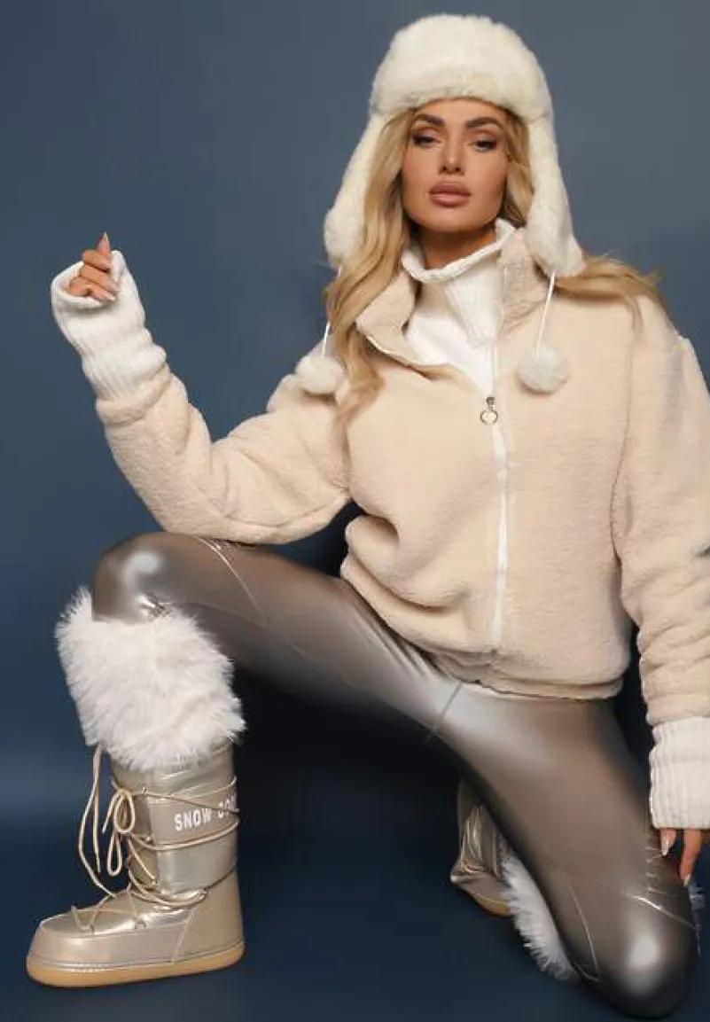 Beżowa Kurtka Baranek Rozpinana Inarethia