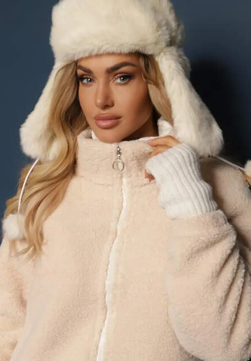 Beżowa Kurtka Baranek Rozpinana Inarethia