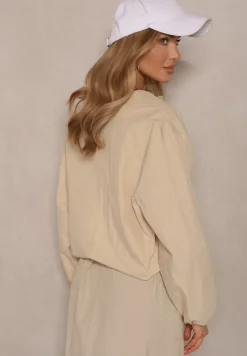 Beżowa Kurtka Bomberka o Koszulowym Fasonie z Napami Ronesia