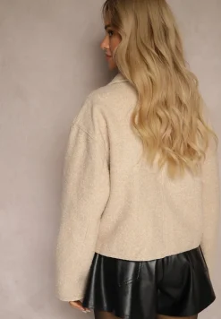 Beżowa Kurtka Koszulowa Boucle z Ociepleniem i Suwakiem Irimarea