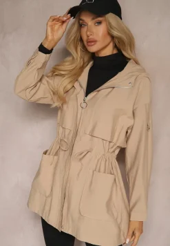 Beżowa Kurtka o Fasonie Parki z Kapturem i Troczkiem Mevalla