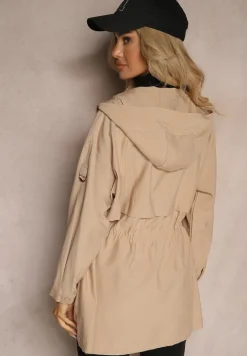 Beżowa Kurtka o Fasonie Parki z Kapturem i Troczkiem Mevalla