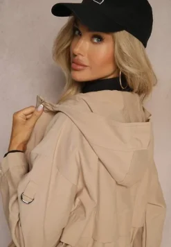 Beżowa Kurtka o Fasonie Parki z Kapturem i Troczkiem Mevalla