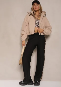 Beżowa Kurtka Oversize w Sportowym Stylu z Kapturem i Ściągaczem w Pasie Volnea