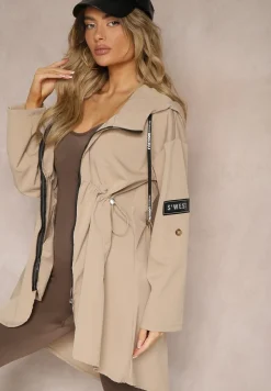 Beżowa Kurtka Oversize Wiatrówka Ceshela
