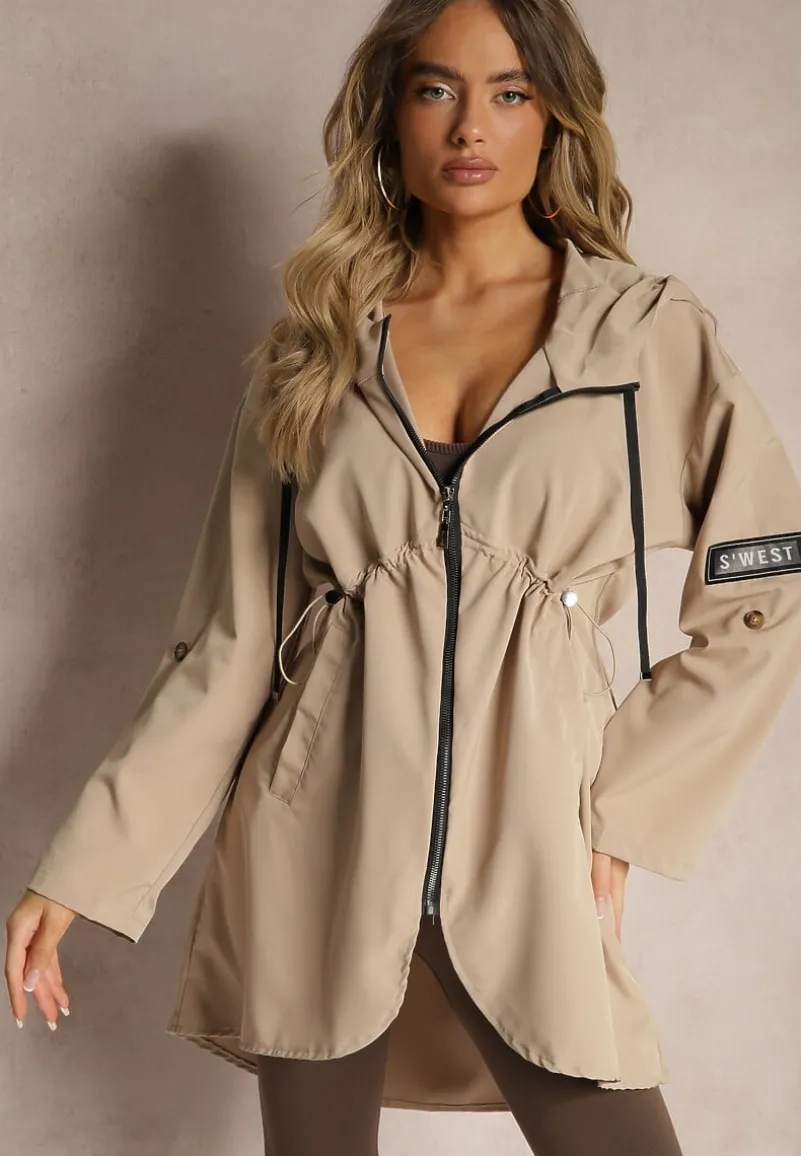 Beżowa Kurtka Oversize Wiatrówka Ceshela