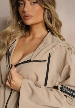Beżowa Kurtka Oversize Wiatrówka Ceshela