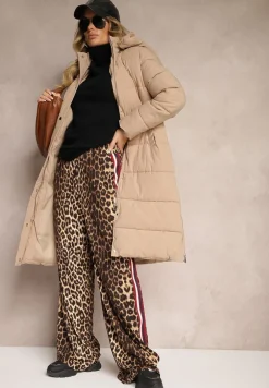 Beżowa Kurtka Ozdobiona Pikowaniem z Odpinanym Kapturem i Suwakami po Bokach Zaiden