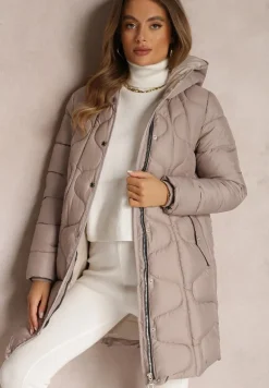 Beżowa Kurtka Pikowana z Kapturem Tuula