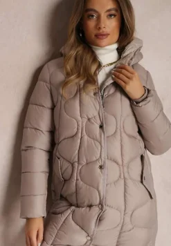 Beżowa Kurtka Pikowana z Kapturem Tuula