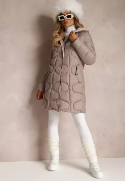Beżowa Kurtka Pikowana z Kapturem Tuula