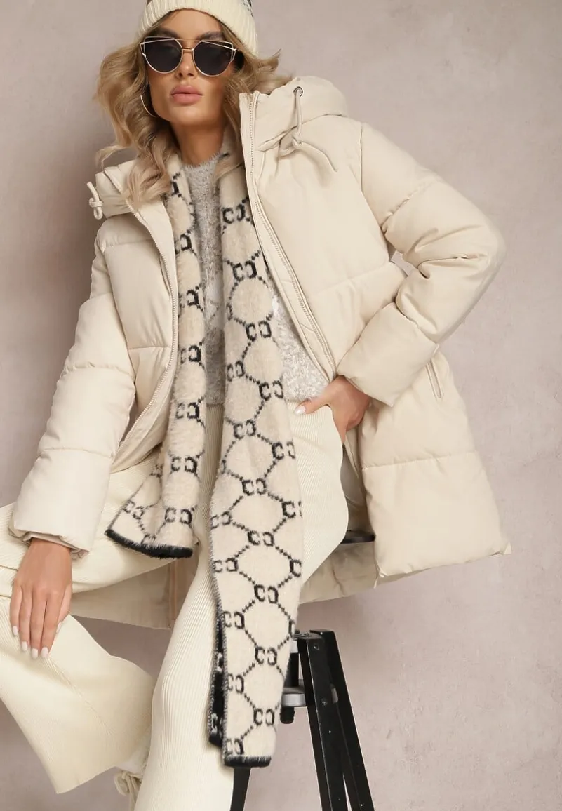 Beżowa Kurtka Pikowana z Suwakami po Bokach Hafida