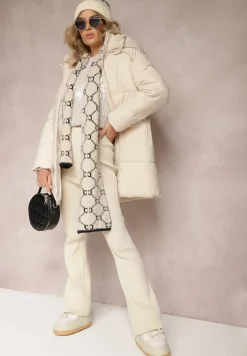 Beżowa Kurtka Pikowana z Suwakami po Bokach Hafida