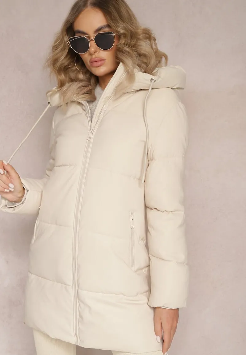 Beżowa Kurtka Pikowana z Suwakami po Bokach Hafida