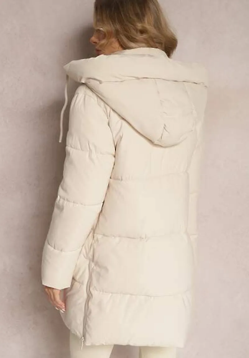 Beżowa Kurtka Pikowana z Suwakami po Bokach Hafida