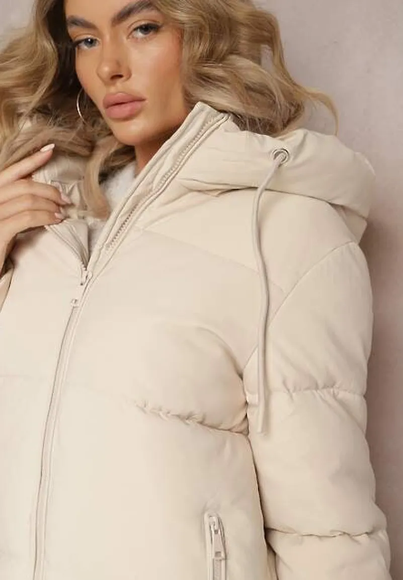 Beżowa Kurtka Pikowana z Suwakami po Bokach Hafida