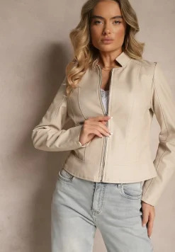 Beżowa Kurtka w Stylu Ramoneski Ilowina