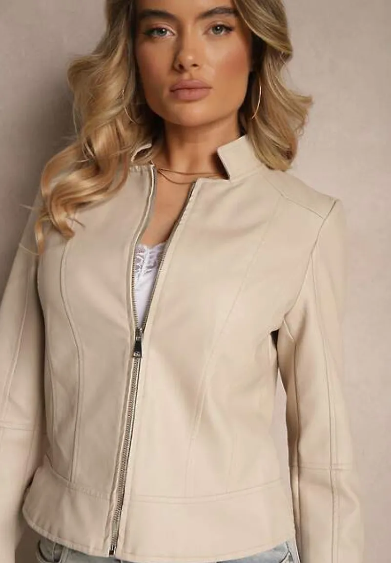 Beżowa Kurtka w Stylu Ramoneski Ilowina