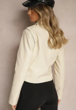 Beżowa Kurtka w Stylu Ramoneski z Odpinanymi Rękawami i Regulowanym Paskiem Lotiga