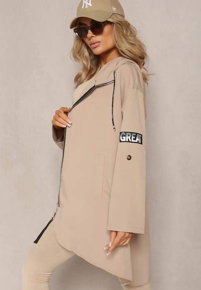 Beżowa Kurtka Wiatrówka Oversize Palishe